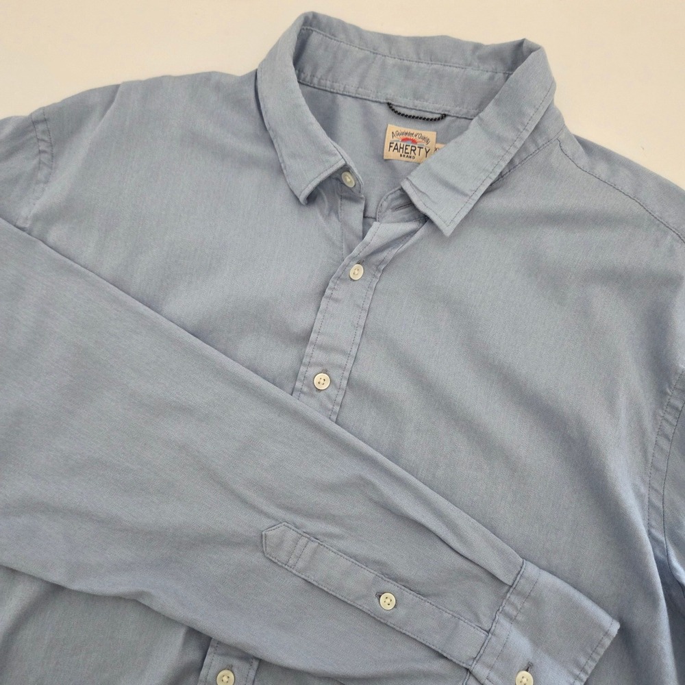 Faherty Brand Movement Shirt Mens XXL Blue Supima Cotton Stretch Button Down‎